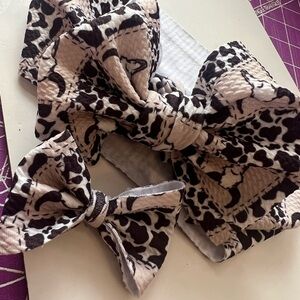 Black and Cream Cow Print Bow Headwrap Set